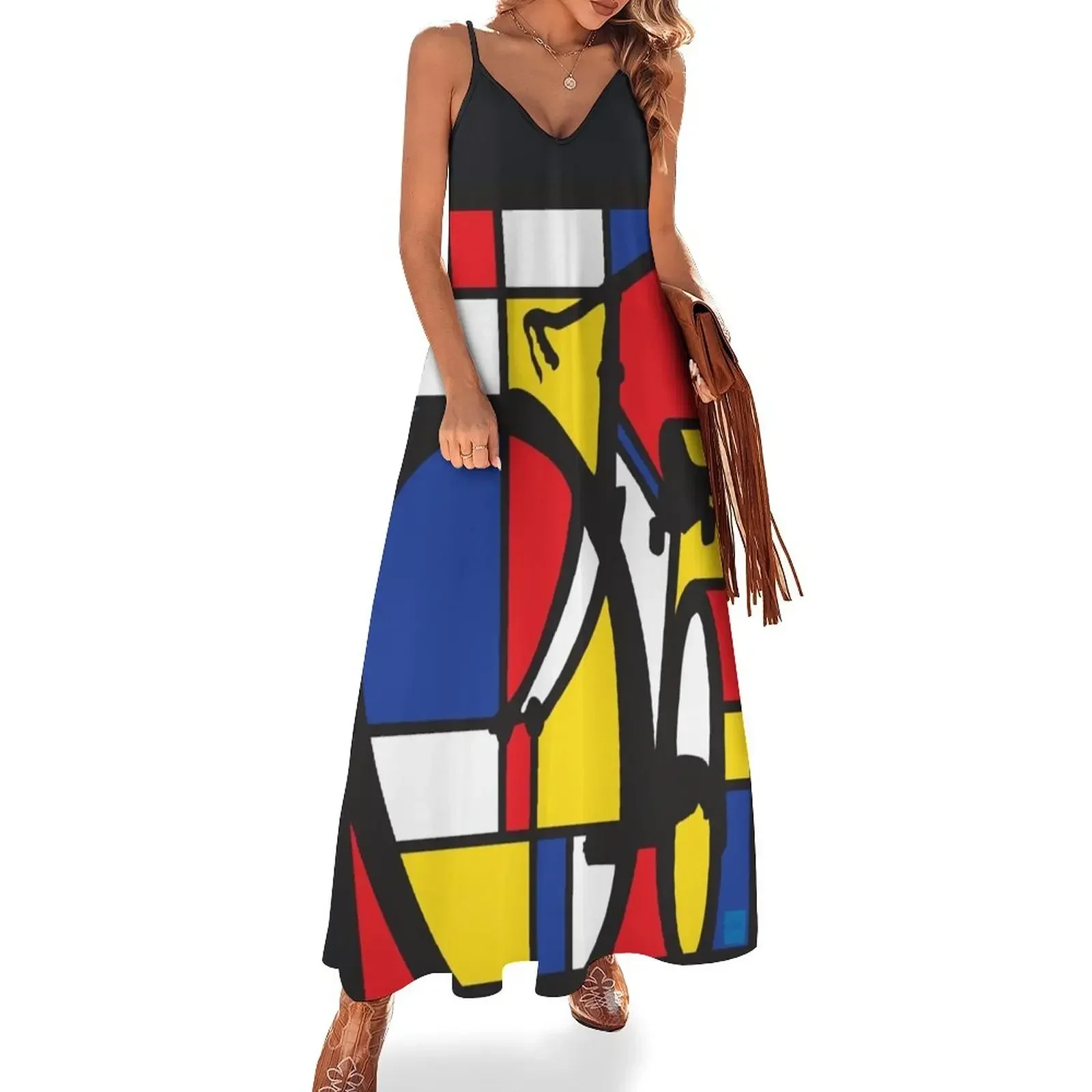 Mondrian Bicycle art Sleeveless Dress evening dress ladies Party dresses evening dresses women Dress