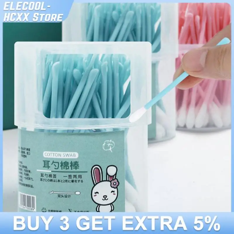 Cotton Swab Ear Scoop 2-in -1 Cotton Swab Women Makeup Cotton Buds Tip For Wood Sticks Nose Ears Cleaning Health Care Tools