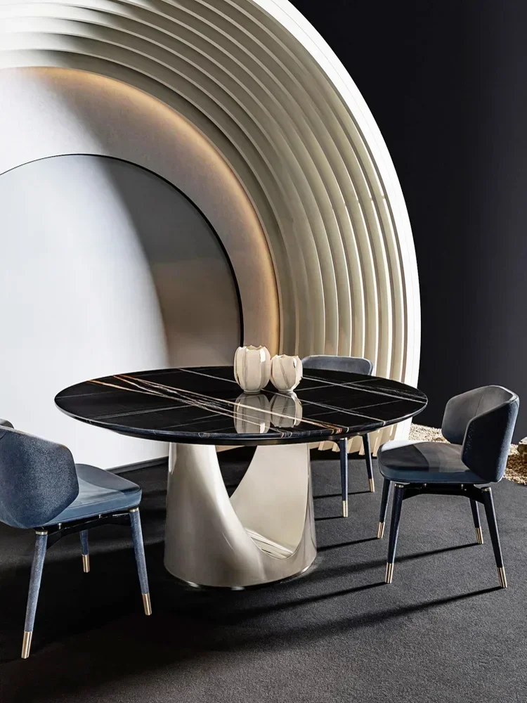 

N19 N Italian light luxury natural marble dining table size apartment restaurant high-end furniture stainless steel round table
