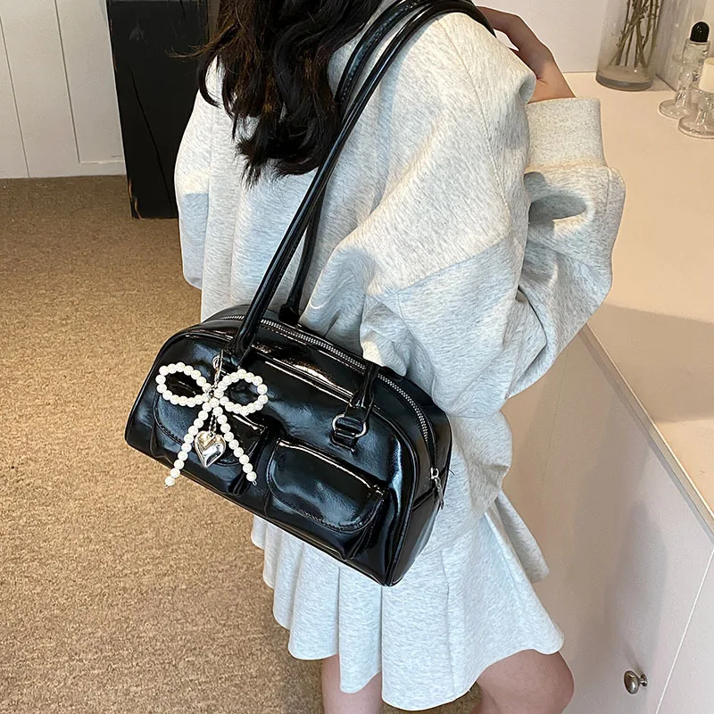 Underarm Bag 2024 New Women\'s Bag Beaded Bow Handbag Retro Love Shoulder Bag y2k mini sac a main sac de luxe femme