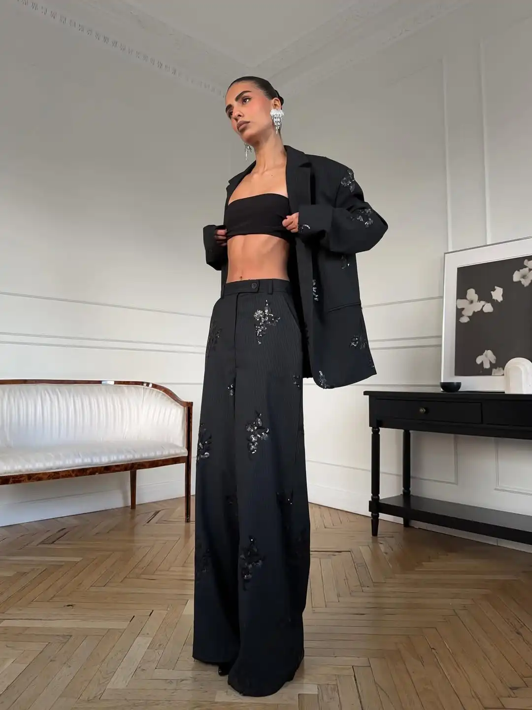 Fashion Sequinned Shirt Suit Women Elegant Lapel Long Sleeves Top Elastic Waist Pants 2Pcs Set 2026 Lady Street Spring Suits image 6