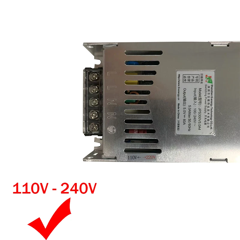 G-energy-JPS300V5.0A4 LED Power Supply AC 110 -240V Input 5V 60A output Suitable for USA, Korea, Japan 110V countries