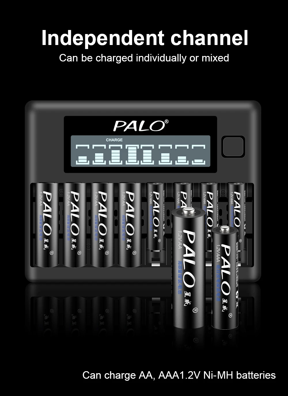PALO 1,2V AA+AAA Wiederaufladbares Batterieladegerät-Set AA 3000mAh AAA 1100mAh Mit 8-Slot-Ladegerät 4-8 Stück – Detail 5