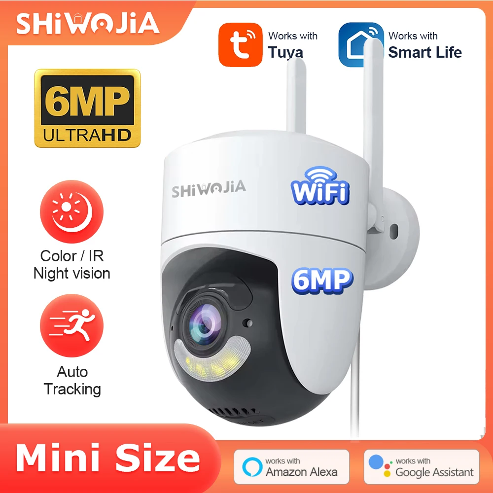 SHIWOJIA 6MP TUYA WIFI Camera Smart Cloud Video Surveillance PTZ Camera Outdoor Auto Tracking Night Vision IP Camera CCTV