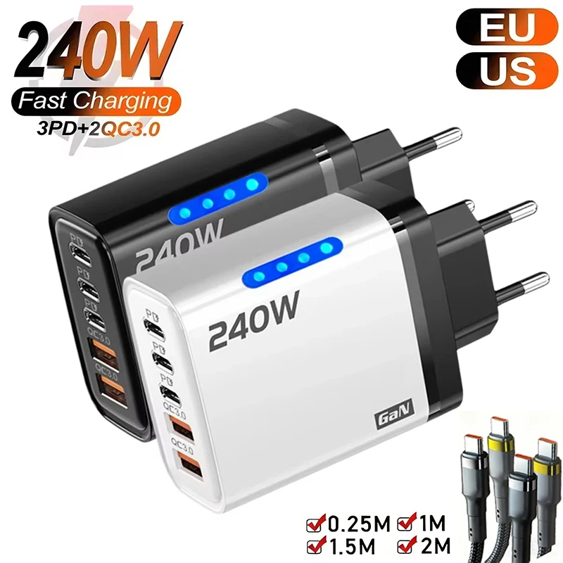 240W 5 in 1 GaN Desktop Charger For IPhone 16 15pro Laptop Samsung Fast Charging Adapter 120w Type To TypeC Cable Charger 2026