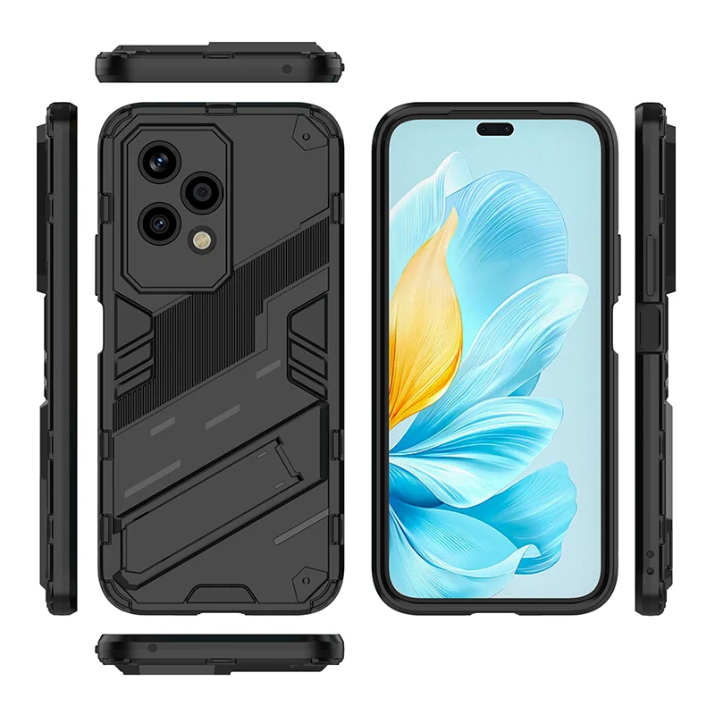 Luxury Solid Color Armor Soft TPU+Hard PC Holder Shockproof Phone Case For Honor 200 Pro 90 70 50 100 Pro Lite Bumper Back Cover