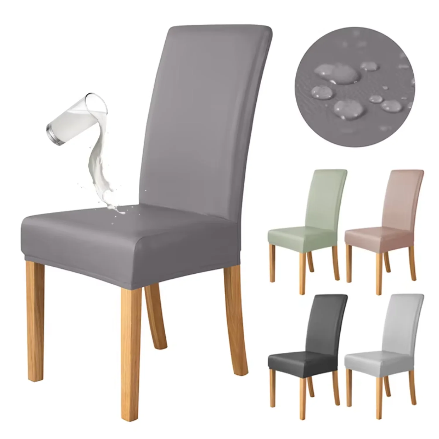 Waterproof PU Chair Cover Anti-dirty Leather Fabric Elastic Chair Covers Anti-Scratch Stretch  Case  Dining Room 1PC