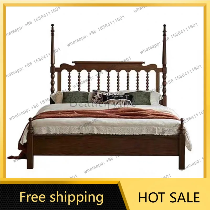 Factory Direct Sales French Medieval Ash Wood Solid Wood Retro American High and Low Pillar Bed