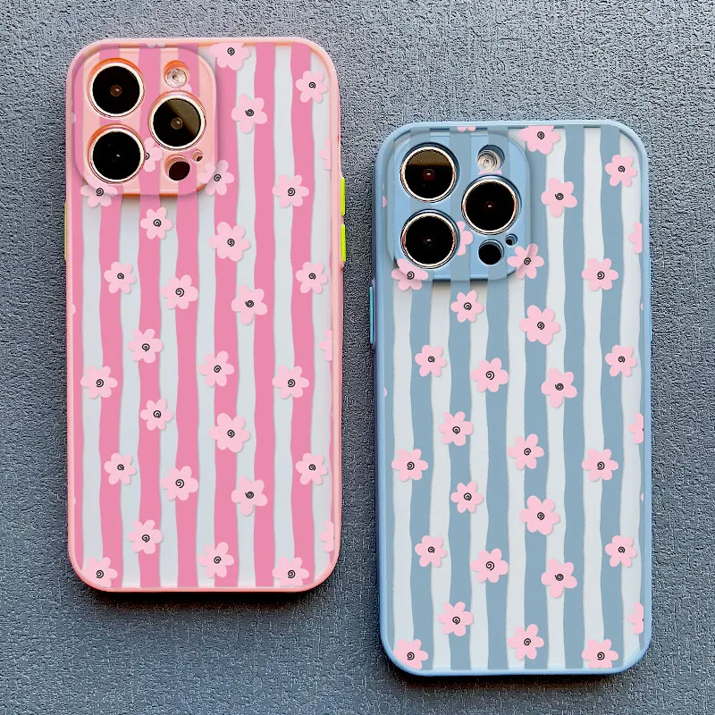 Bunte gestreifte minimalistische INS Handyhülle mit kleinem Blumenmuster für iPhone 17 16 14 15 Pro Max Plus 11 13 Mini 12 Pro Max Hüllen