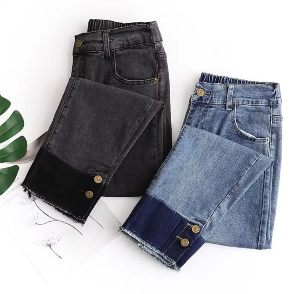 

Spring Large Size Slim-fit Jeans for Chubby Girls Fashion High Waist Stretch Colorblock Smoke Tube Pants
