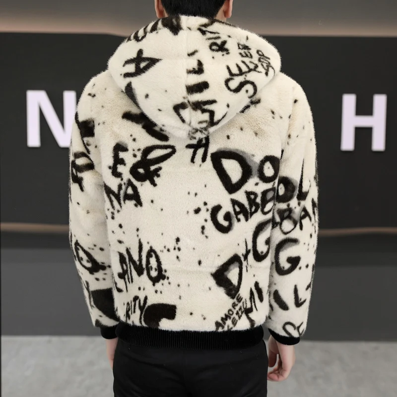 Chaqueta con capucha de piel sintética de invierno para hombre, chaqueta informal gruesa y cálida de piel sintética de visón, abrigo Social de negocios a la moda para exteriores, ropa para hombre