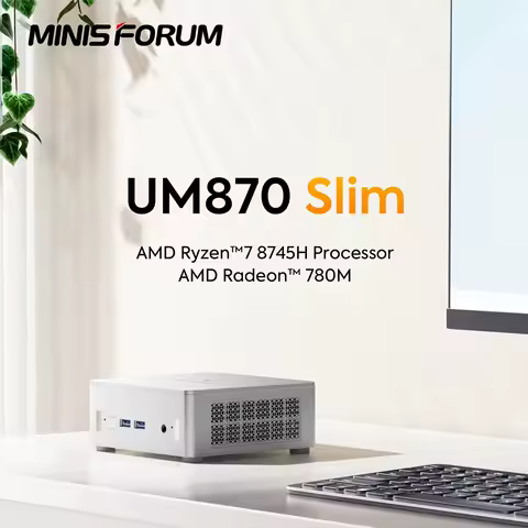 MINISFORUM UM870 Mini PC Ryzen 7 8745H Slim Series Windows 11 Pro DDR5 USB4.0 Wifi6E Tri-Display HDMI2.1 Game Office Computer