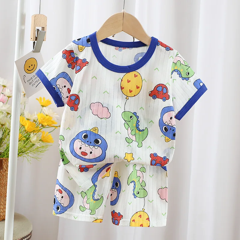 New Toddler Boys Girls Summer Pajamas Sets 2Pcs Children Sleepwear Cute Dinosaur Print Baby T-Shirt+Shorts Kid Pajamas Suit