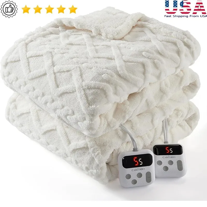 

Electric Heated Blanket Fast Heating Sherpa Plush Warm Bed Cover Dual Controller Soft Comfortable for Winter Home Use