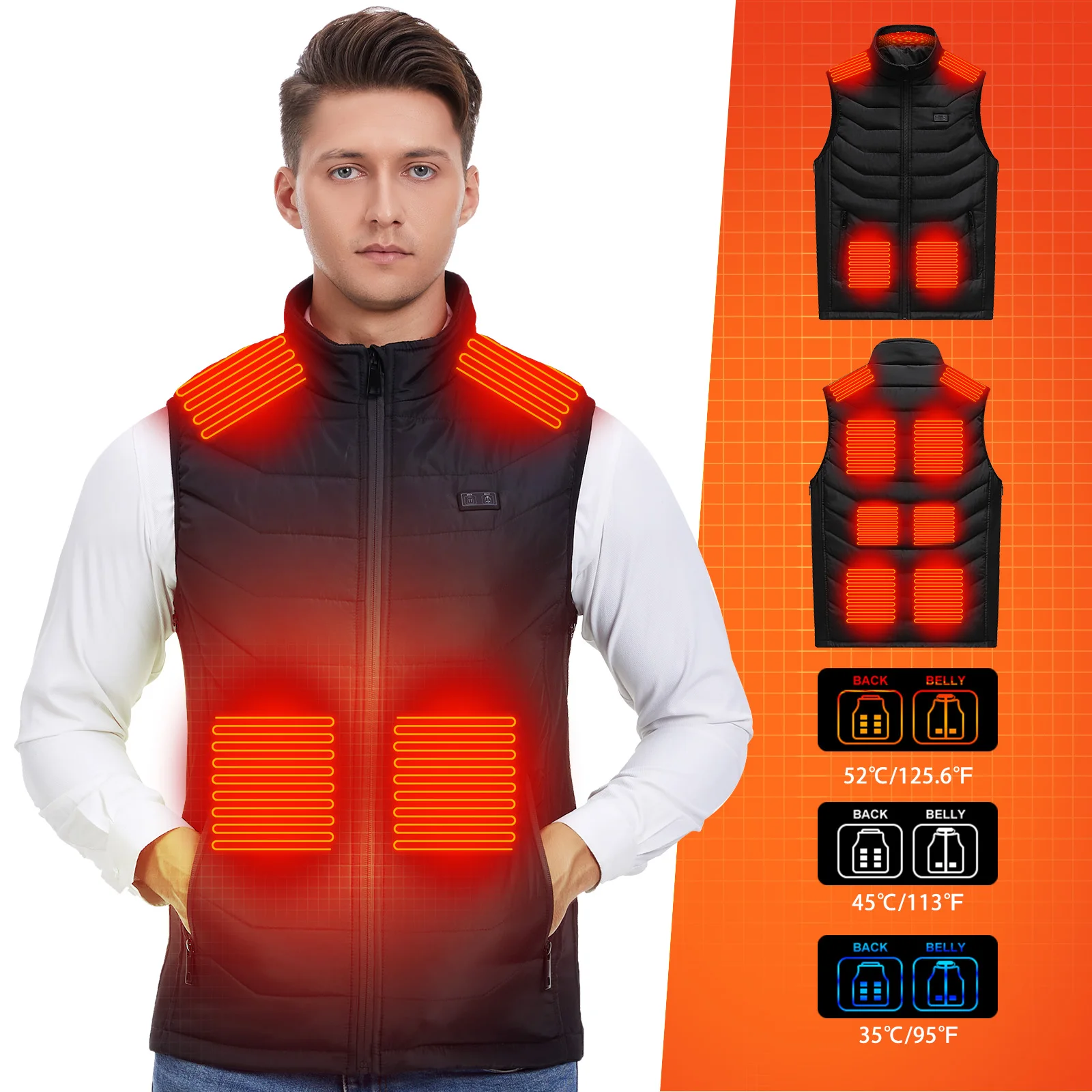 11 Heating Zones Electric Heated Vest Unisex Dual Control Switch 3 Temp Levels Winter Outdoor Thermal Heating Waistcoat Jacket