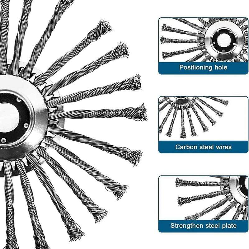 10 Inch Weed Steel Wire Brush Wire Trimmer Blade With Universal Adapters, Steel Wire Brush Cutter Attachments Accessories