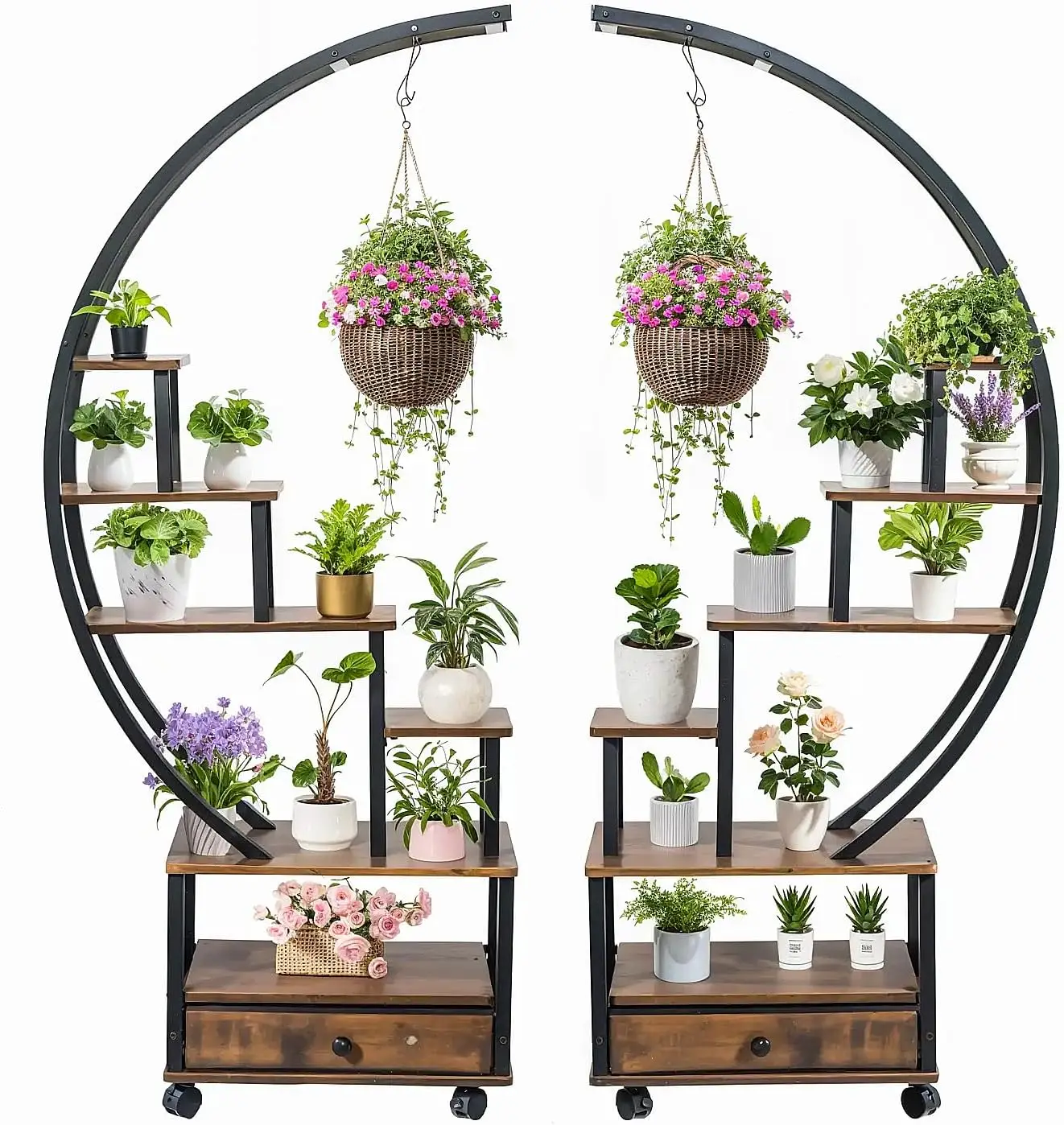 

plant stand indoor: 6-tier plant stand metal display with wheels hanging planters for indoor plants/books/fashion accessories