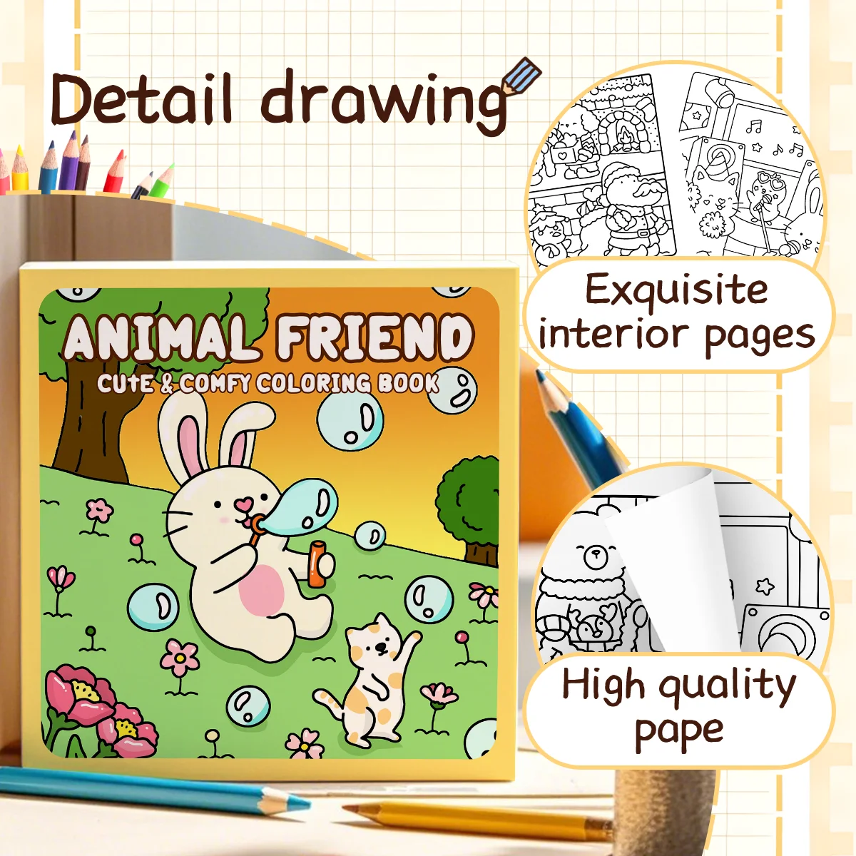 ANIMAL FRIEND Coloring Book for Adults Featuring Cartoon Bold-easy Patterns for Relaxation Kids DIY Painting Drawing Books