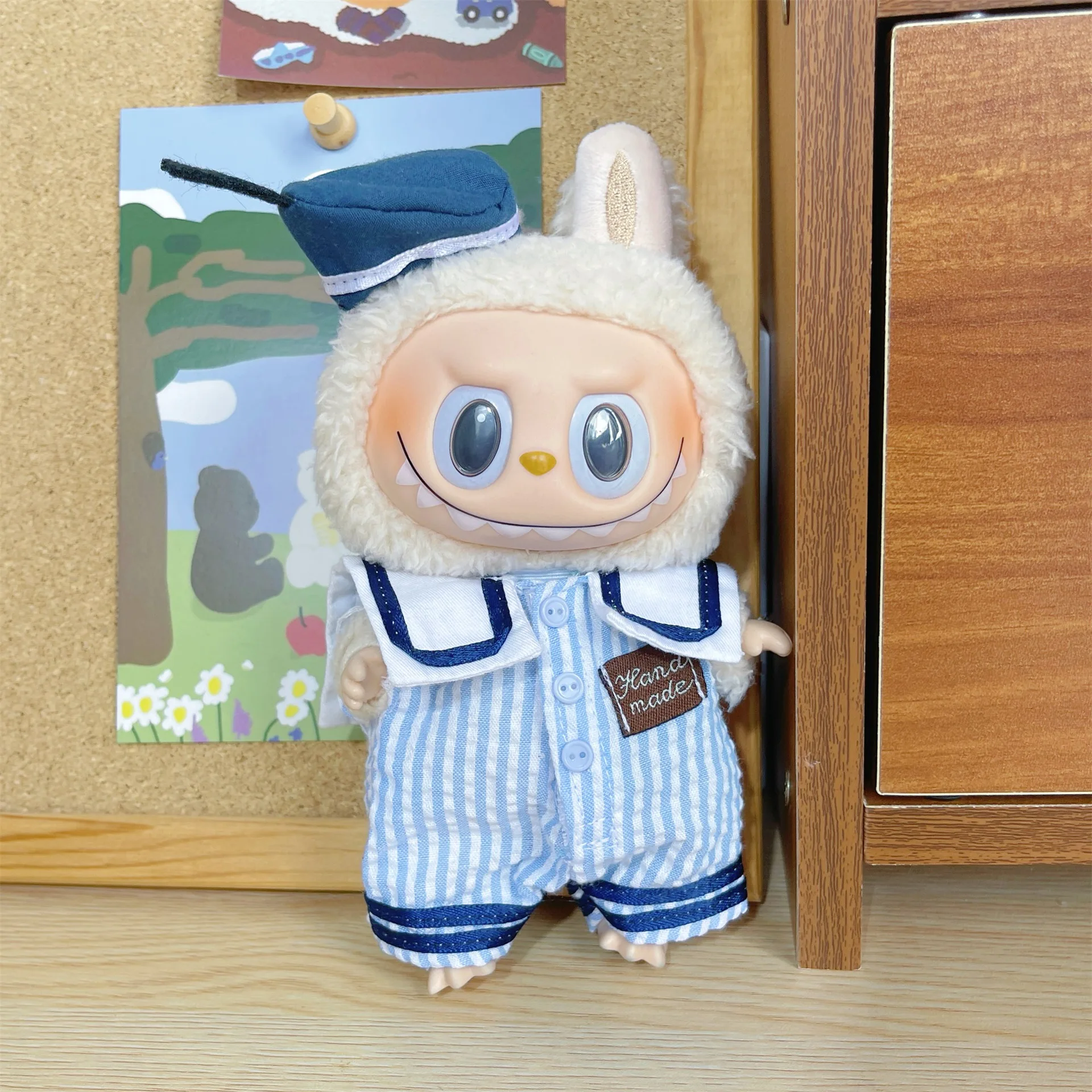 Set di vestiti per bambole Labubu da 17 cm, ciondolo per vestiti per bambole labubu, stile blu scuro Labubu JK