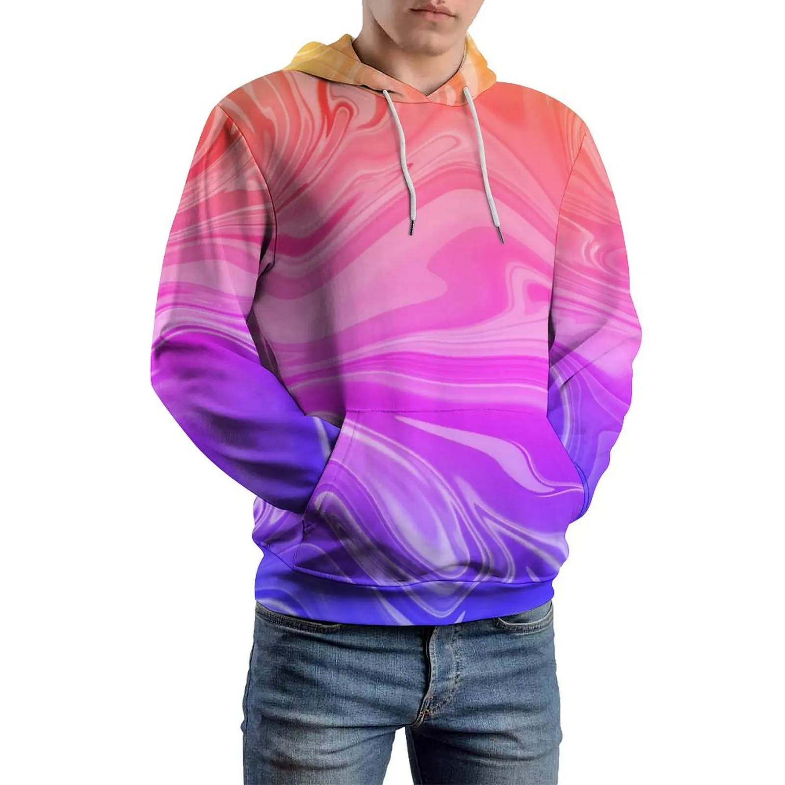 Ombre Casual Hoodies Man Gradient Abstract Retro Graphic Sweatshirts Winter Long Sleeve Street Fashion Oversize Hoodie