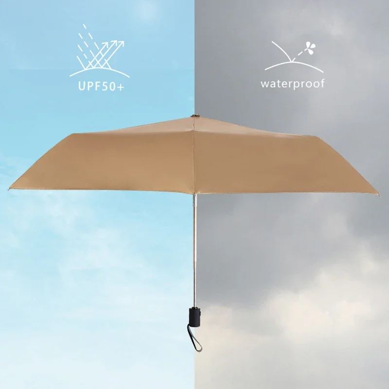 Parachase Golden Automatic Umbrella Rain Women Lightweight Folding Summer Sun Umbrella UV Sunshade 6K Windproof Colors UPF50+