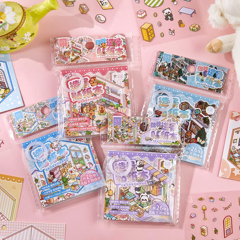 

Kawaii National Treasure Cottage 3D Cute little animals Landscape Sticker Book DIY Pocket Cabin Scene Halloween Children gifts