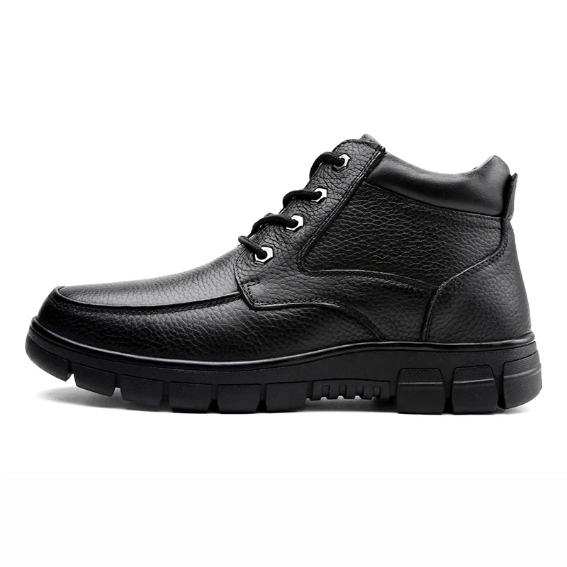 Winter Men Genuine Leather Boots Ankle High Top Leather Casual Shoes Warm Natural Cow Leather