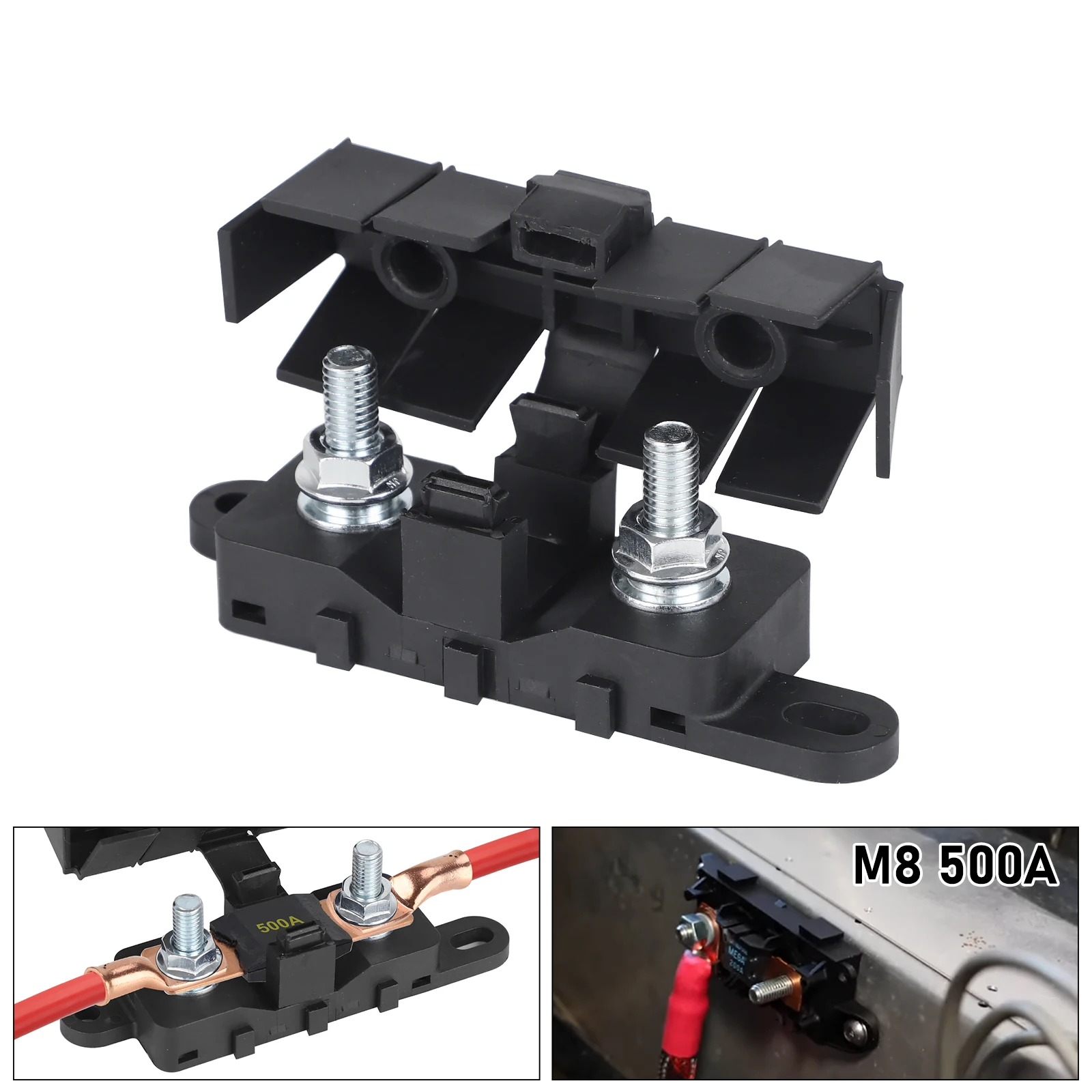 

For AMG Fuses Car RV Boat M8 Stud Hole Black Mega Fuse Holder 500A 70V Bolt Down Auto Fuse Block/Holder Flammability Rating UL94