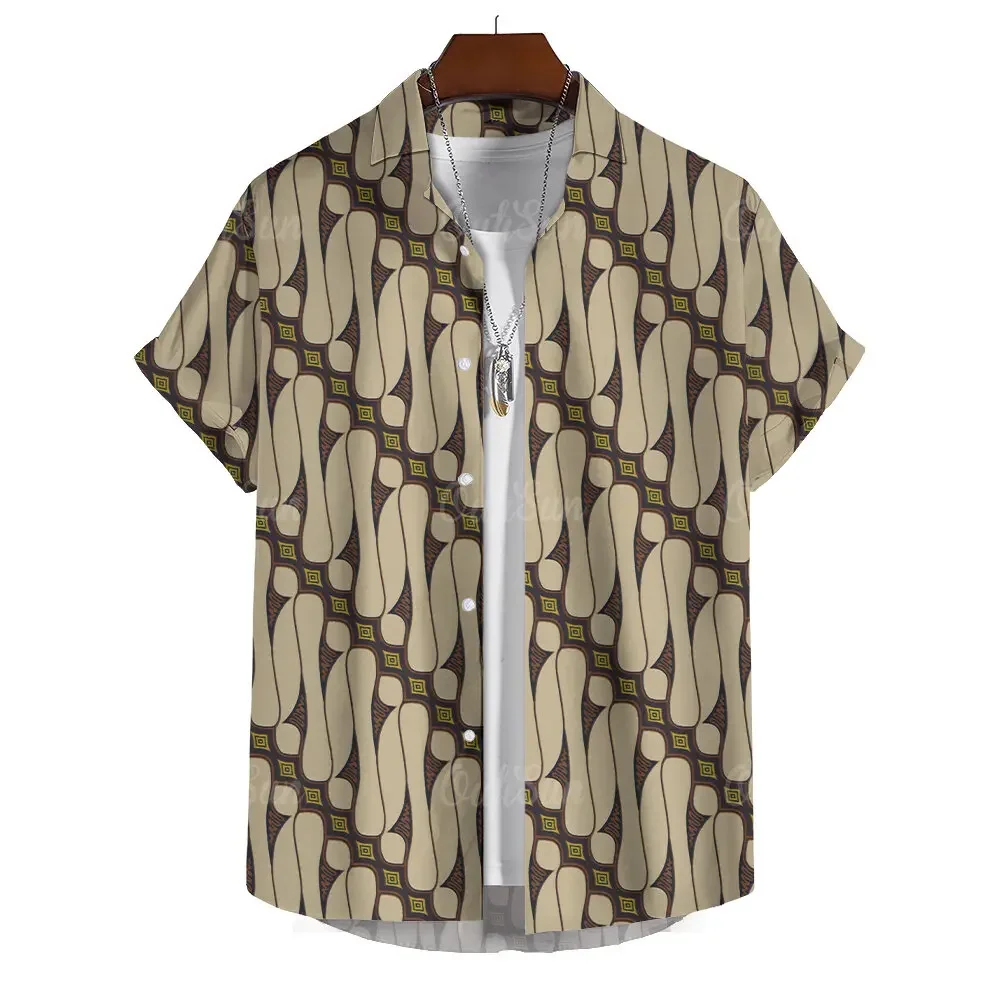 Muzułmańska koszula męska z krótkim rękawem Retro Ethnic Totem Print Summer Fashion Casual Family Wear Lapel Oversized Męska koszula Top S-5XL