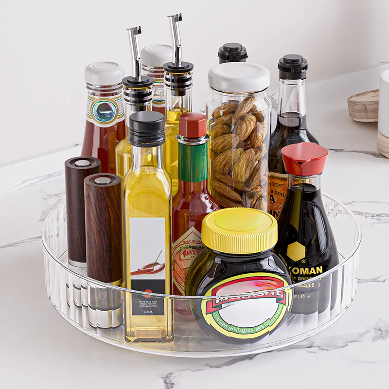 360° Rotating Tray Lazy Susan Fridge Organizer Turntable Storage Tray Clear Food Storage Organizer Spice Rack kitchen Organizer