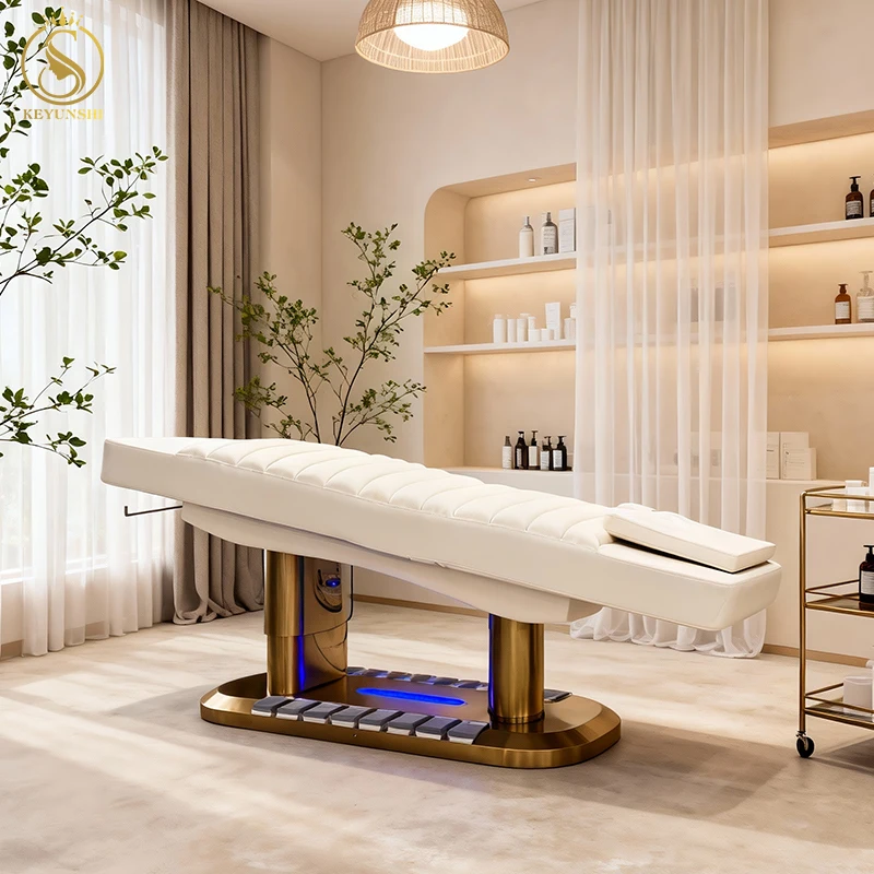 أثاث صالون ذهبي حديث فاخر 4 محرك كهربائي لتدليك تجميل الوجه وطاولة مستحضرات التجميل وسرير للوجه والمنتجعات الصحية #2