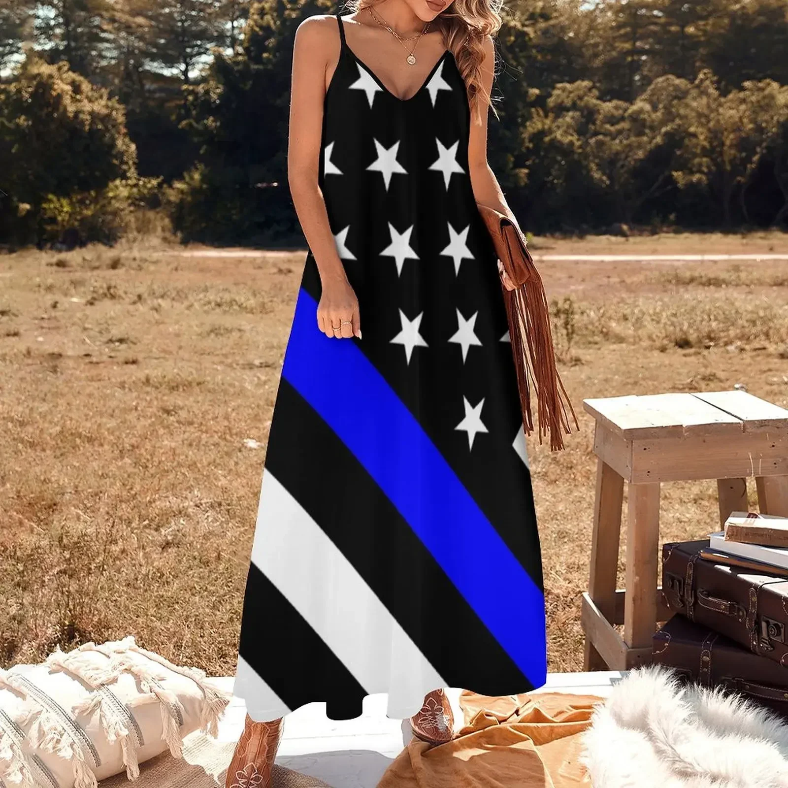 Police: Black Flag & The Thin Blue Line Sleeveless Dress Woman fashion Women's summer long dress sexy short dresses daring Dress