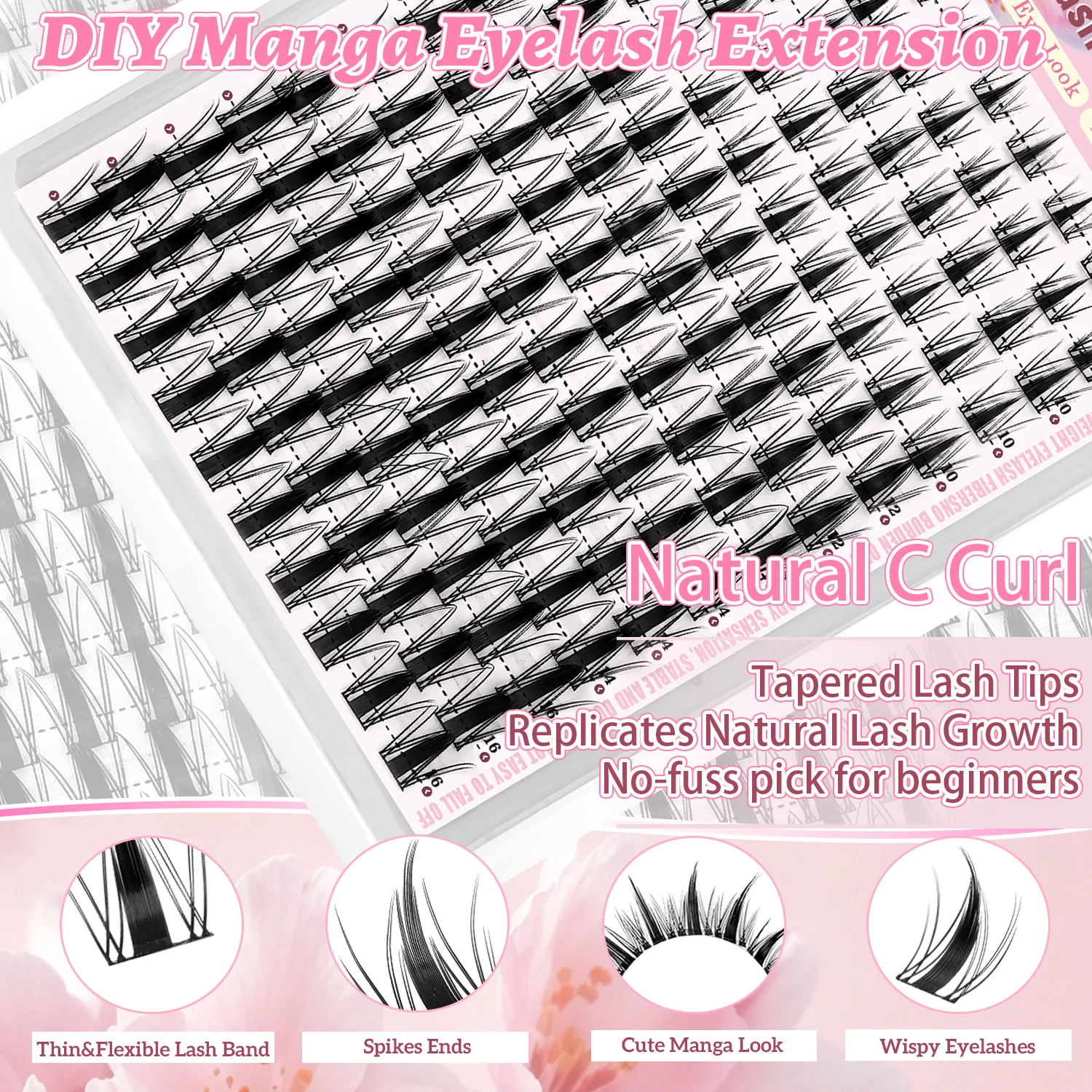 140/164 Stück Feenwimpern-Cluster, Manga-Wimpern-Cluster mit Werkzeugset, C-Curl DIY Spiky Wimpern, Mix 8-16mm Natürliche Anime-Wimpern – Detail 2