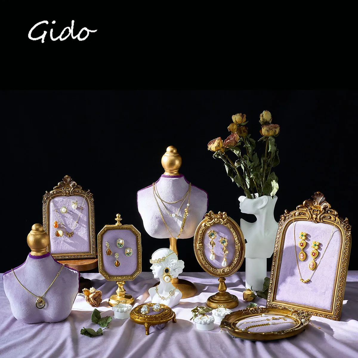 

Glamorous Purple Jewelry Display Stand Necklace Holder Ring Tray Earring Organizer for Store Display Photography Props