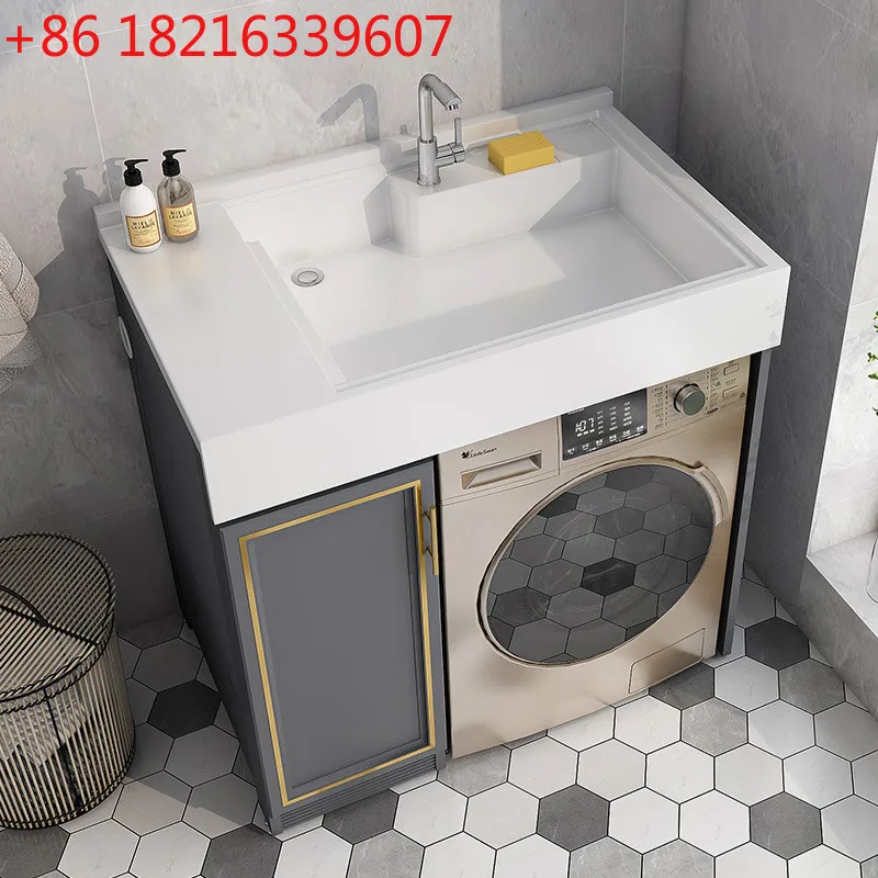 Armoire à linge de balcon, armoire de lavabo intégrée avec planche à laver, machine à laver à tambour, autre significatif