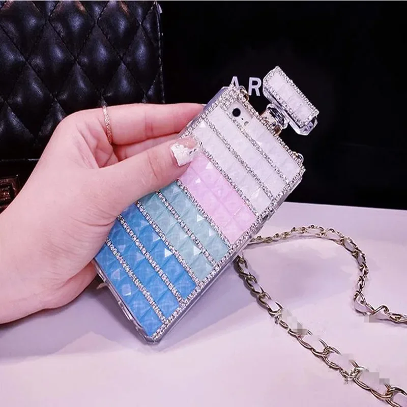 Women Perfume Cover with Chain Strap, Crossbody Bling Diamond, Cute Girl Case, For iPhone 16,14, 13, 12, 15, Xs Pro Max, XR