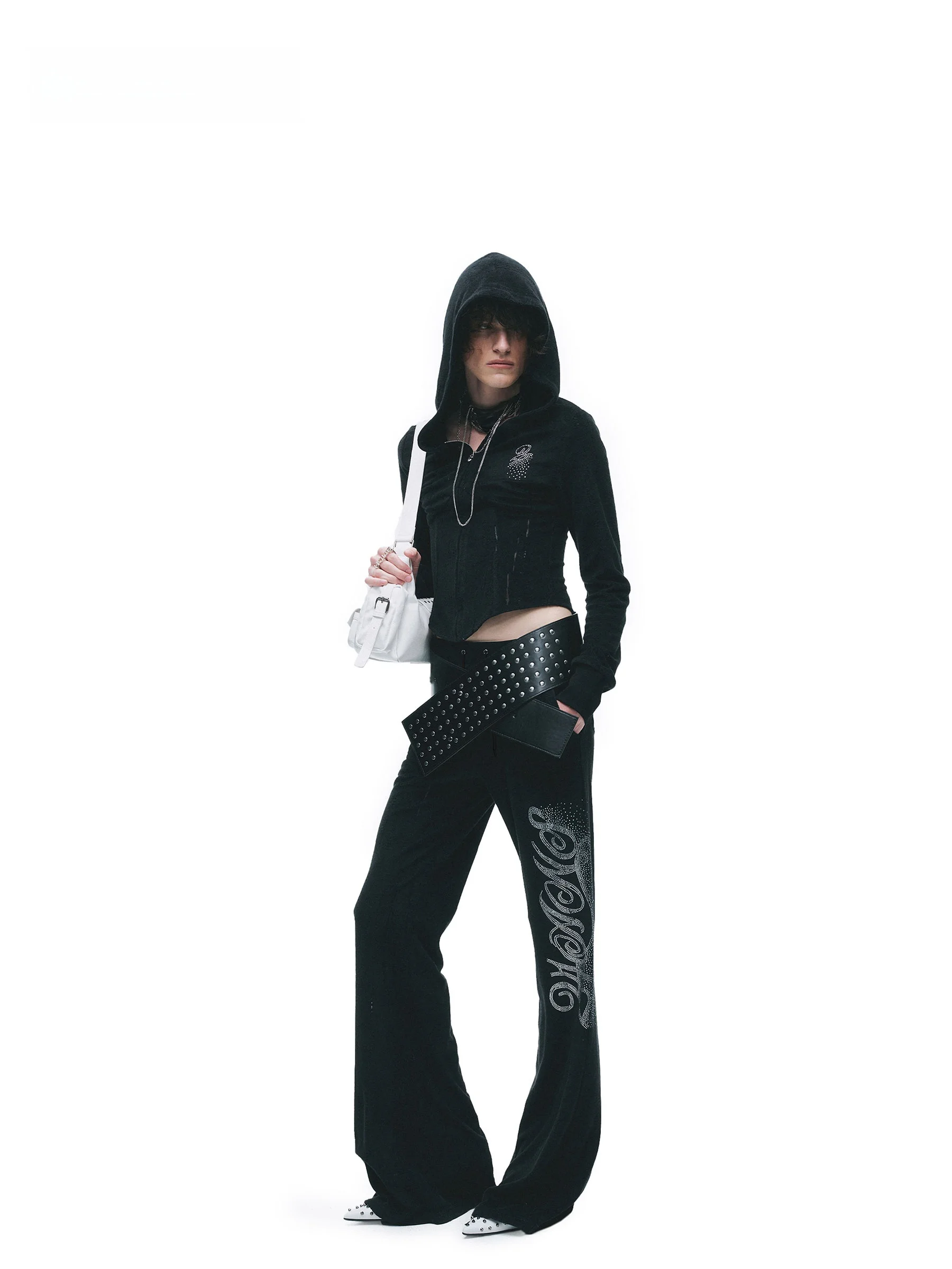 

24ANS LTD Millennium Punk Set adient White Diamond Fibone Structure Waist Cinching Legs Flurning Destruction Casual...