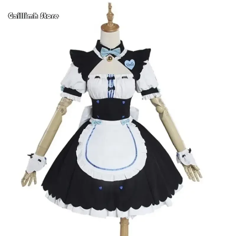 Disfraz de Cosplay de vainilla en Stock, vestido de sirvienta, traje de sirvienta NEKOPARA Chocola Vanilla OVA, uniforme de juego de sirvienta, gato Neko, chica y mujer