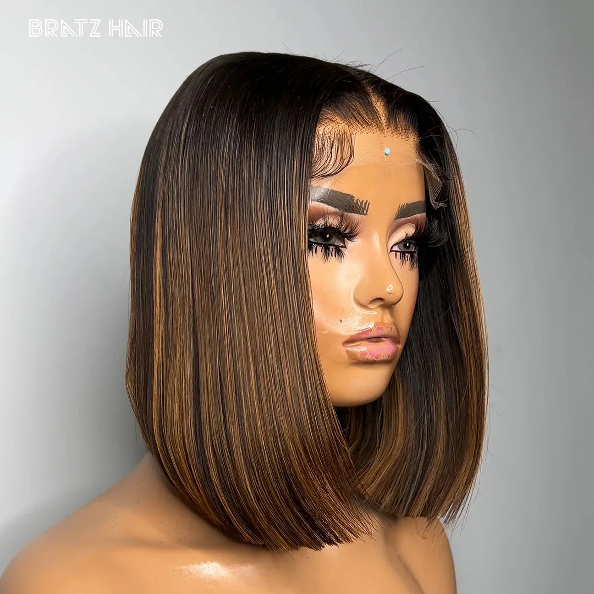 Super duplo desenhado 5by5 fechamento em linha reta bob peruca de cabelo humano 13x4 ombre destaque laço frontal bob peruca pré arrancado com cabelo do bebê