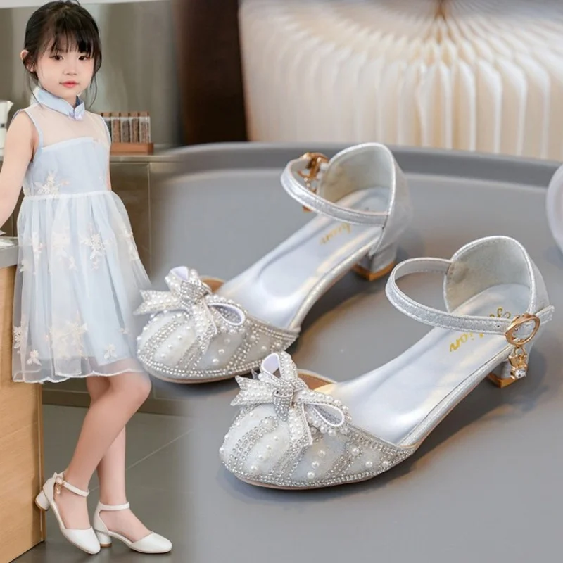 

*Shiny Bow Stage Elegant Beaded Crystal Cute Kids Sandals Comfortable Catwalk Fashion Summer Students Baby Girls Princess Shoes