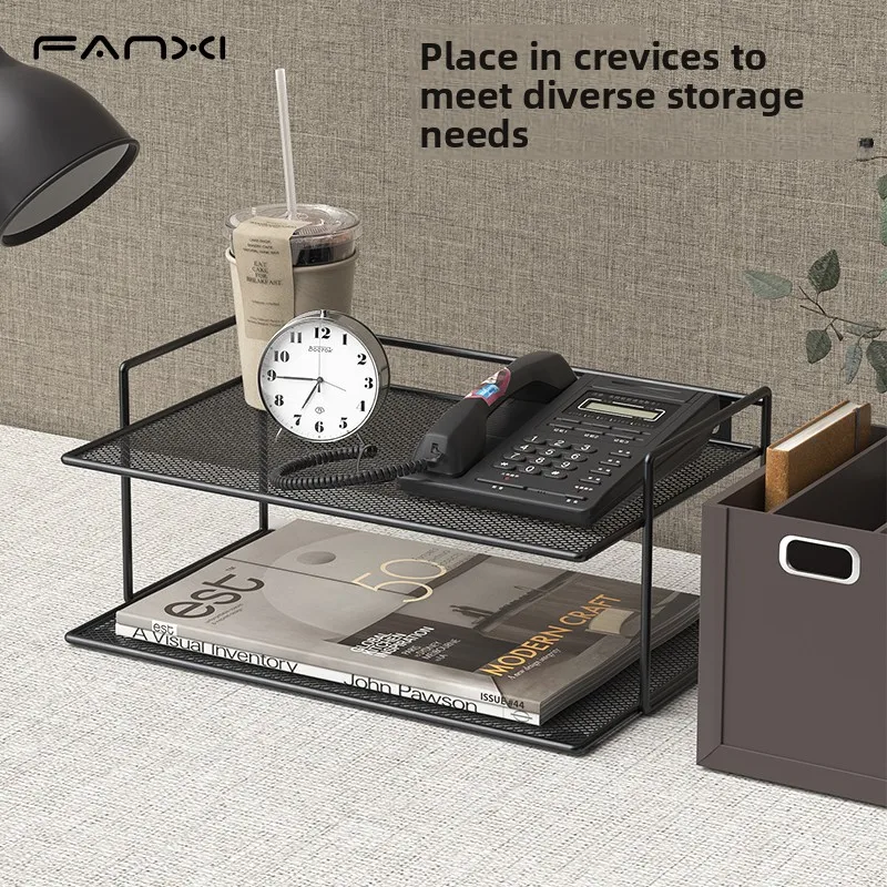 Office Storage Racks,Hanging Cubicle Rack, Multi-layer Metal Router Stand, Double-layer File Organizer,Desk Phone Holder.