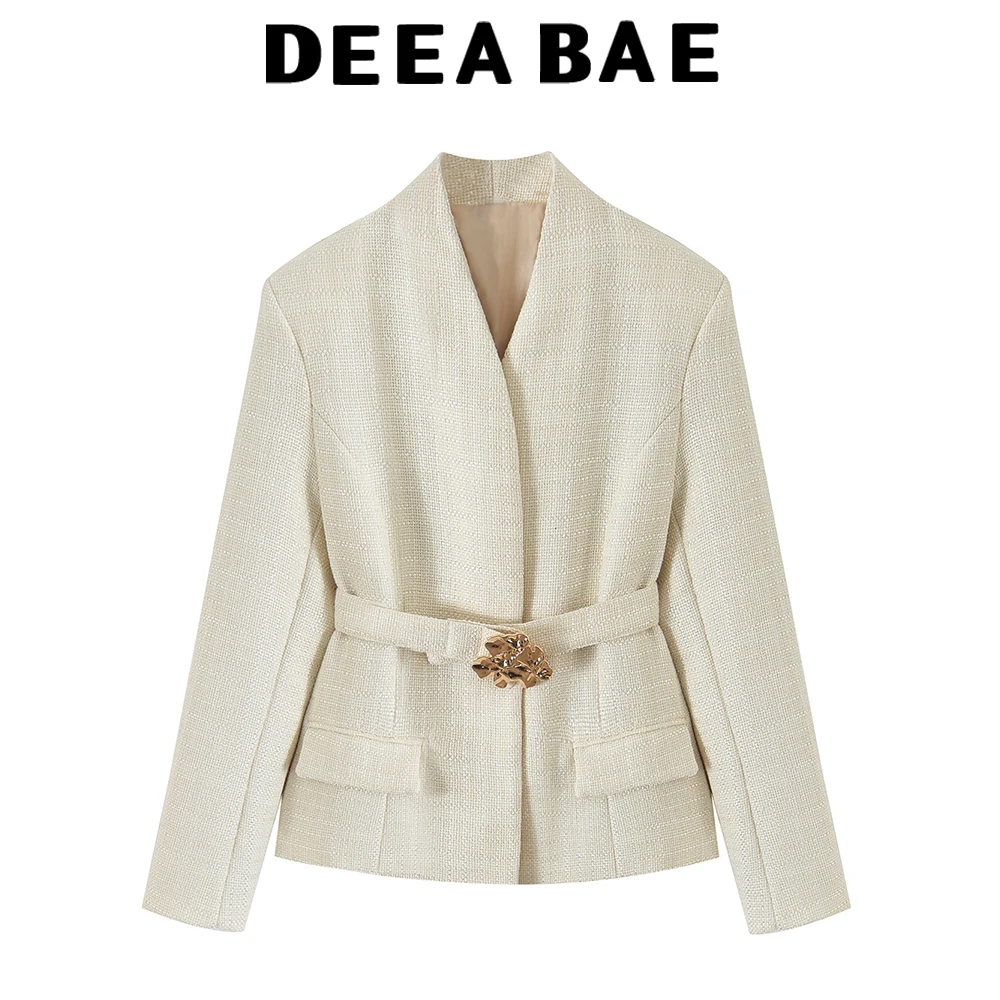 DEEABAE New women's retro big button coarse spinning one button casual suit with high waist and hip hugging short skirt set