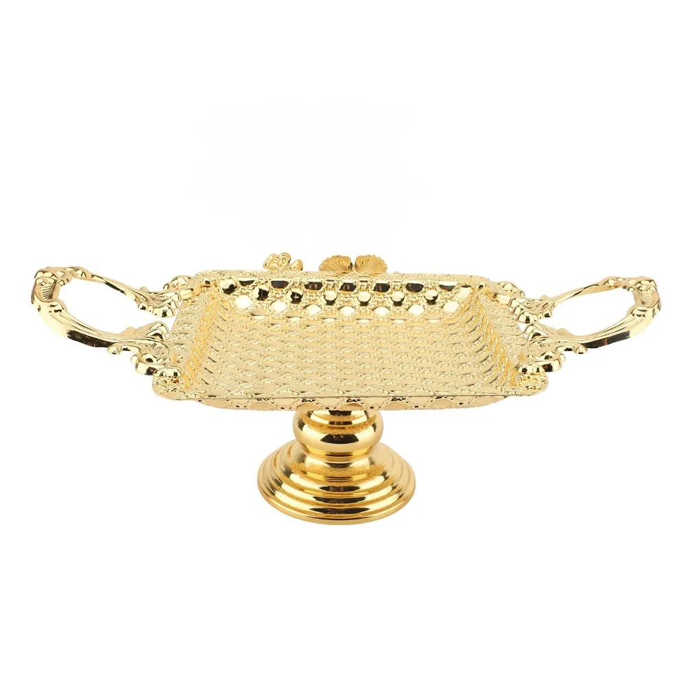 2pcs Gold Cake Serving Stand With Base Handle Alloy Dessert Serving Tray European Cupcake Display Stand Wedding Celebration