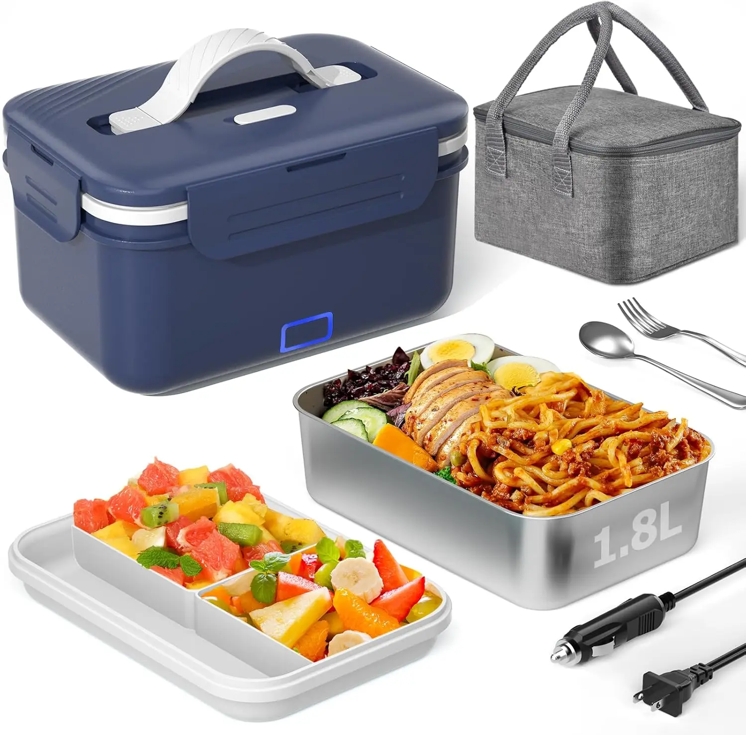 

Heated Lunch Box 100W Electric Portable Food Warmer 1.8L, 12/24/110/220V, White Gift for Men, Car, Work