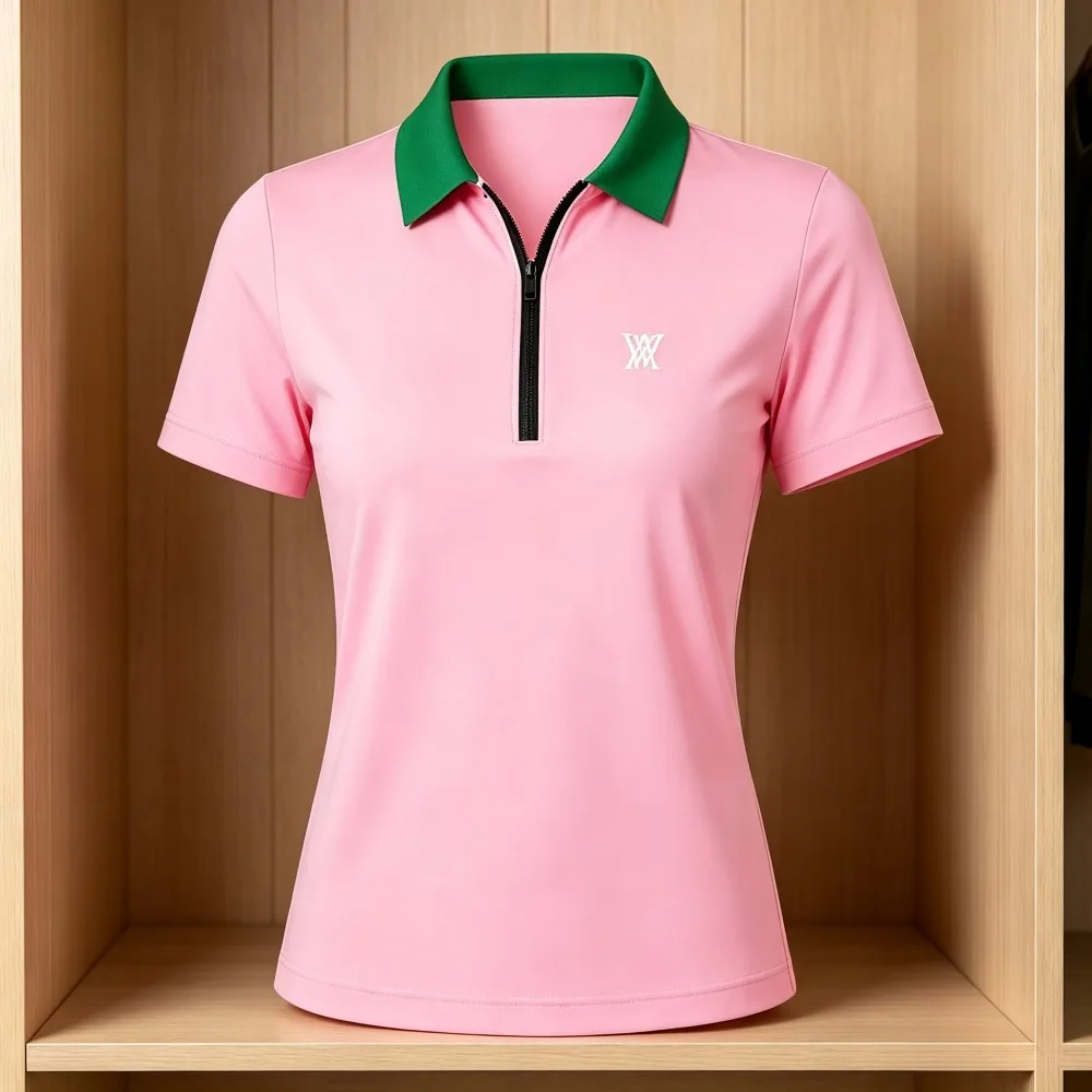 Women's Golf Polo Shirt 26 Summer New Korean Style Color Block Slim Fit Quick-Dry Moisture Wicking Breathable Stretch Polyester