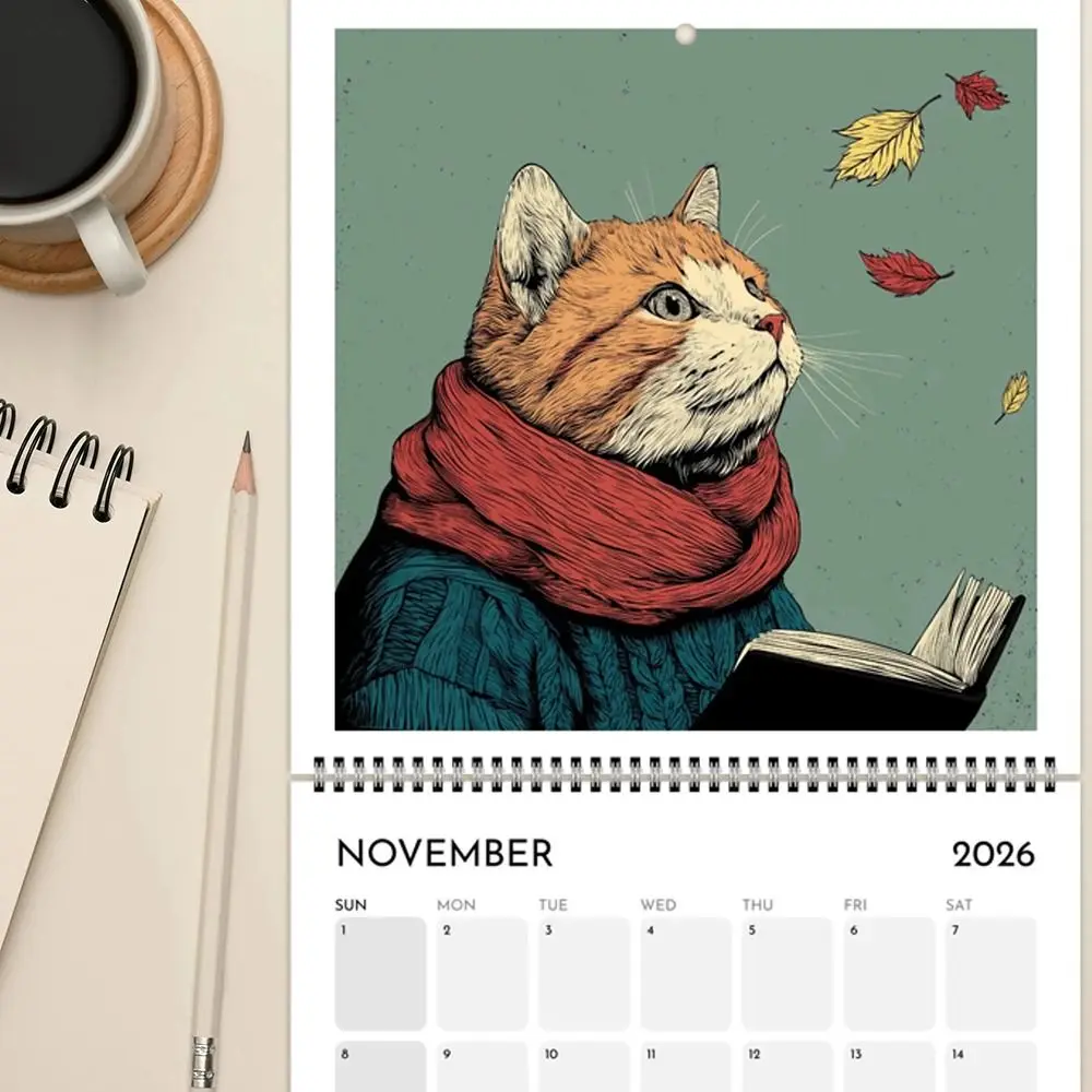 

2026 Wall Calendar 2026 12 Month Layout Hangable Design Charming Cat Calendar Funny Cat Art Monthly Calendars