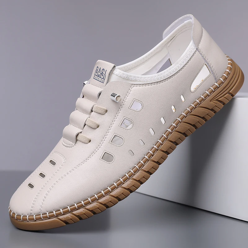 

Men's Hollow Loafers Summer Breathable Slip-on Casual Shoes Anti-slip Soft Sole Outdoor Driving Shoes-WC2516