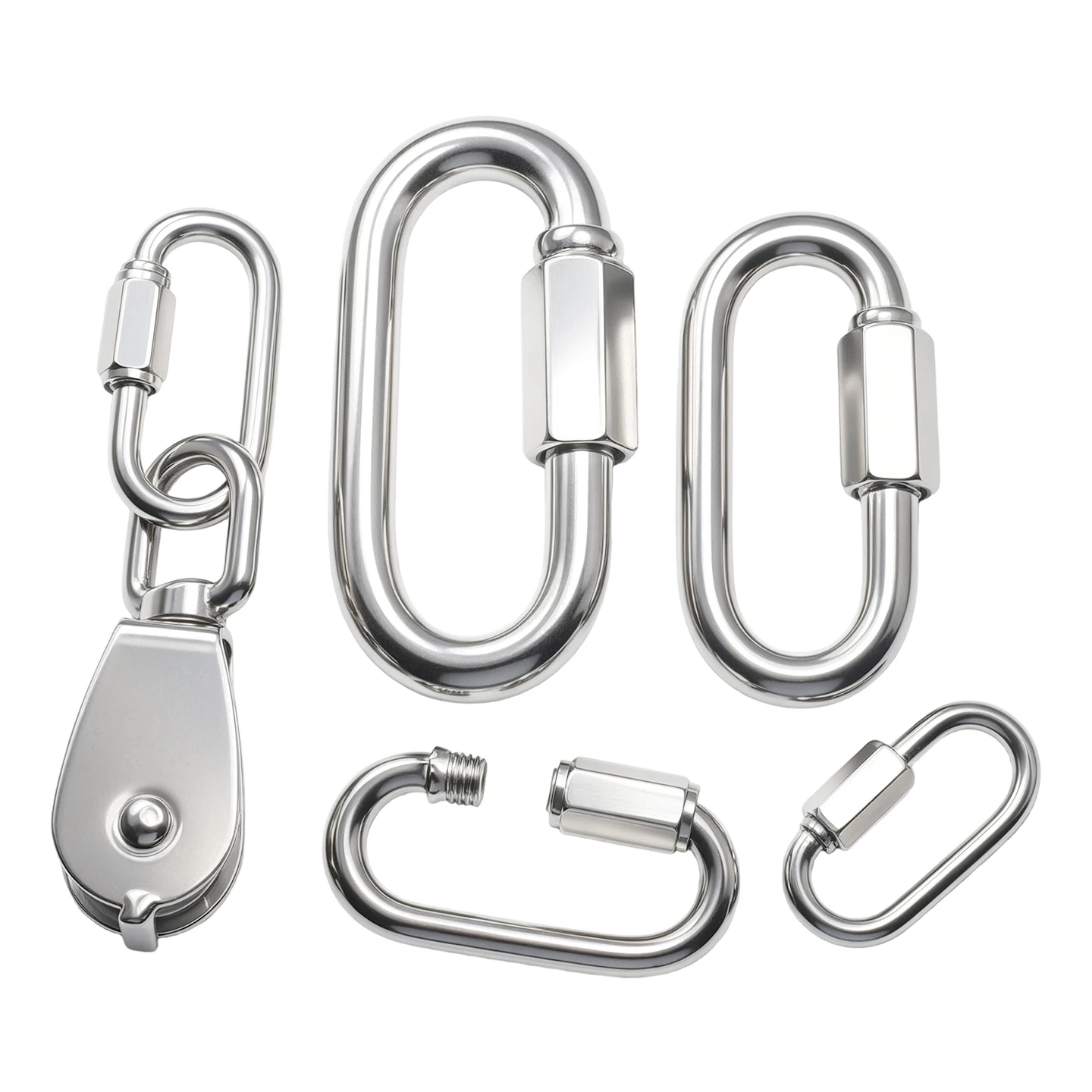 2PCS 304 stainless steel connecting rings, M4/M5/M6/M8/M10 quick link chain climbing safety hooks
