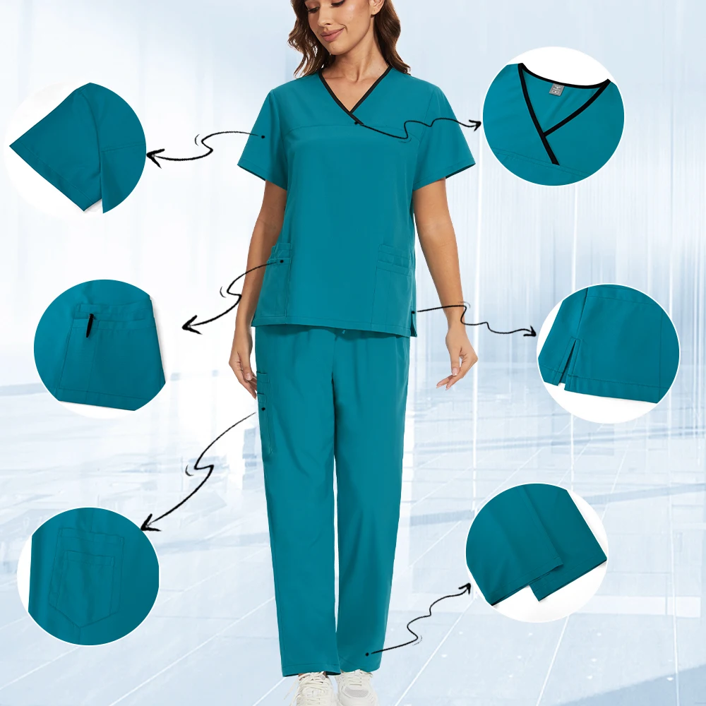 แฟชั่นผู้ชายพยาบาล Y คอ Workwear Medical Scrubs ตรงกางเกงชุดทันตกรรมทันตแพทย์เสื้อผ้าชุดความงามขายส่ง