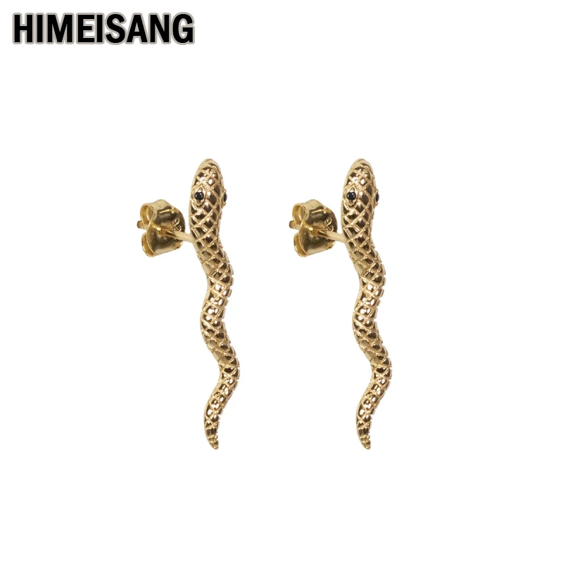 HIMEISANG Gold Silver Filled Stud Earrings for Women Fashion CZ Zircon Hiphop Gothic Snake Ear Rings Men Party Jewelry